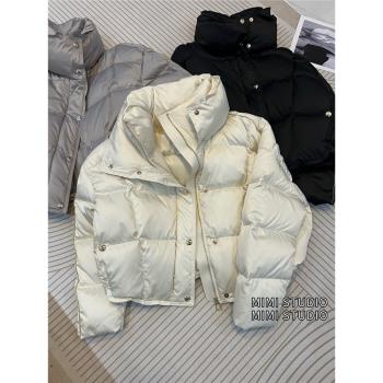 肯豆風短款羽絨服女90白鴨絨冬季2024時尚洋氣寬松加厚麵包服外套