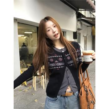 紅人館針織開衫女秋冬假兩件上衣超好看獨特漂亮洋氣黑色毛衣外套