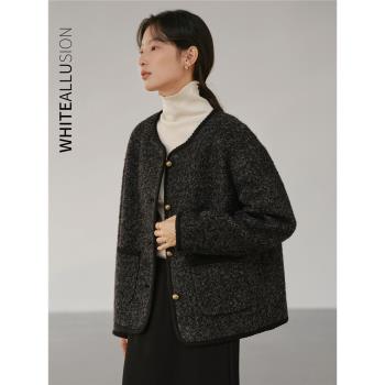 素典小香風羽絨服女2024冬季新款高階感復古氣質小個子毛呢外套