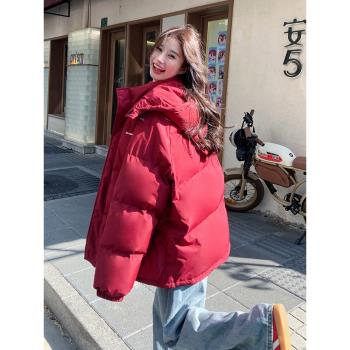 本命年紅色棉服女冬季2024新款高階感加厚棉襖時尚棉衣爆款麵包服