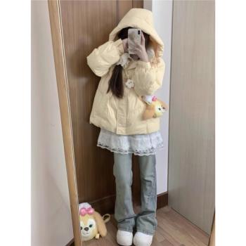 羽絨棉服女冬季2024年新款韓系短款奶黃色棉衣棉襖加厚外套小個子