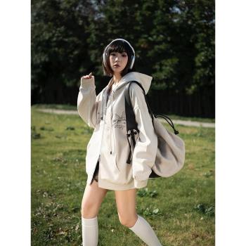 YEP復古蝴蝶印花連帽衛衣女春季2025年新款美式帽衫寬松開衫外套