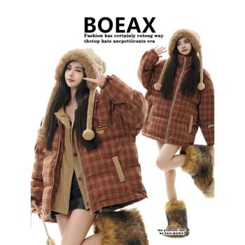 BOEAX潮牌美式復古ins寬松棉衣假兩件歐美加厚保暖男女棉服外套bf
