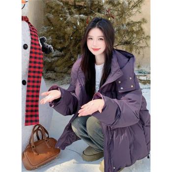 時尚氛圍感連帽短款羽絨服女加厚保暖2024年冬季新款90白鴨絨外套