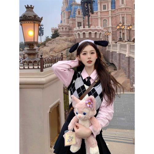 早秋迪士尼穿搭馬甲短裙百褶連衣裙子小姨學院風jk制服套裝女冬