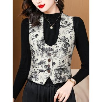 貴夫人印花小馬甲外穿女春季2025年新款法式氣質收腰短款坎肩背心