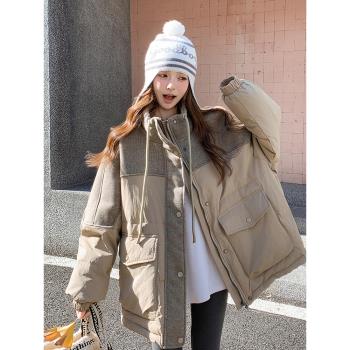 卡其色休閑羽絨服女設計感2024冬季韓版新國標90白鴨絨外套羽絨服