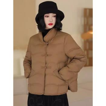 棉服女款2024年新款冬季大碼復古盤扣小個子輕薄保暖棉衣棉襖外套