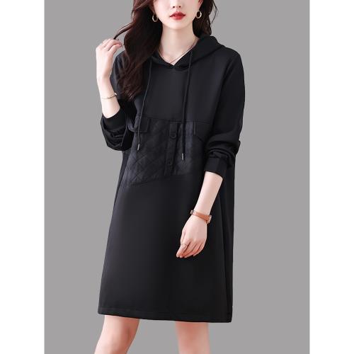 黑色連帽衛衣連衣裙女2025新款歐洲站寬松大碼顯瘦高級感裙子