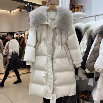 韓國原版狐貍毛羽絨服女中長款2024冬季新款收腰顯瘦過膝加厚外套