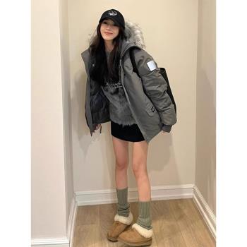美式羽絨棉服女2024冬季新款復古短款棉衣外套情侶工裝派克服棉襖
