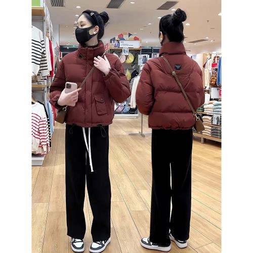 磚紅色短款羽絨棉服女2025冬季新款時尚洋氣小個子立領棉襖厚外套