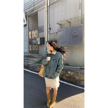 紅人館牛仔外套女秋冬季羊羔毛棉衣韓系棉襖百搭今年流行爆款棉服