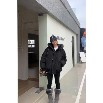 紅人館棉服女2024年新款冬季外套派克服高階感超好看棉襖黑色棉衣