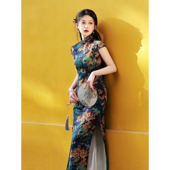 年輕款高階感藍色老上海名媛旗袍
