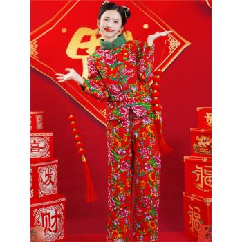 東北大花棉襖2024年冬季加厚時尚碎花棉服套裝民族風盤扣棉衣棉褲