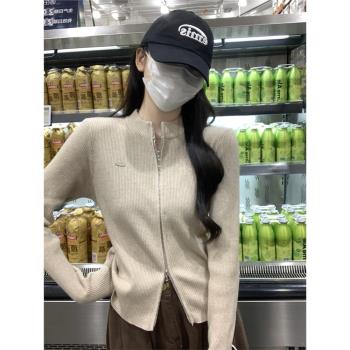 設計感修身顯瘦雙拉鏈長袖針織開衫女加厚春秋ins百搭毛衣外套