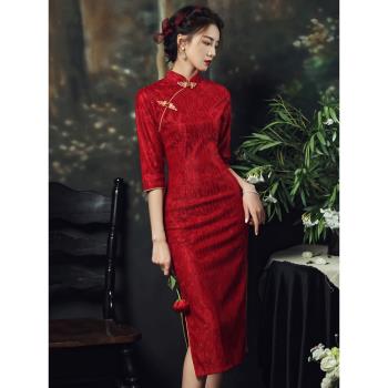 旗袍女紅色中式年輕款敬酒服新娘