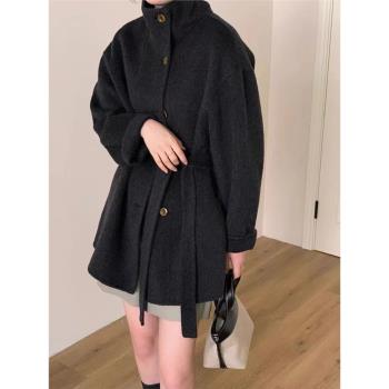 2024秋冬新款韓版高階立領雙面羊絨大衣女短款小個子羊毛呢外套