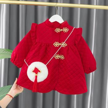 拜年服女孩冬裝漢服女寶寶唐裝冬季喜慶衣服嬰兒旗袍小孩過年服裝