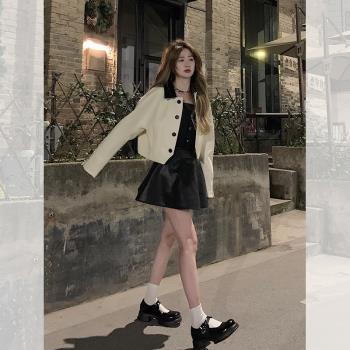 獨特超好看加厚白色小香風皮衣外套女秋冬2024新款短款機車服夾克