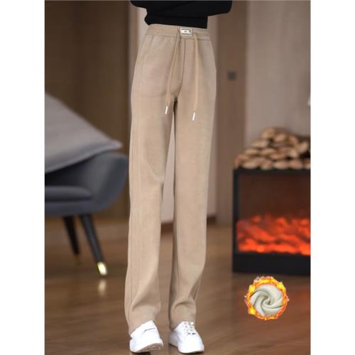 歐棉絨窄版闊腿褲女2025秋冬新款加厚高腰垂感百搭簡約遮肉直筒褲