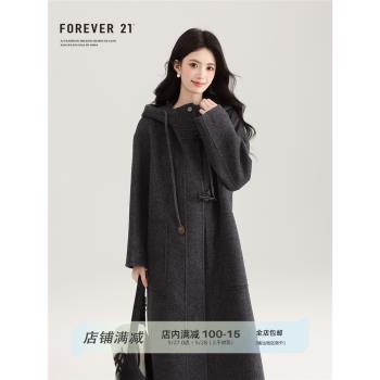 RUXU如續 韓系氛圍感氣質羊毛連帽長款雙面毛呢大衣秋冬妮子外套