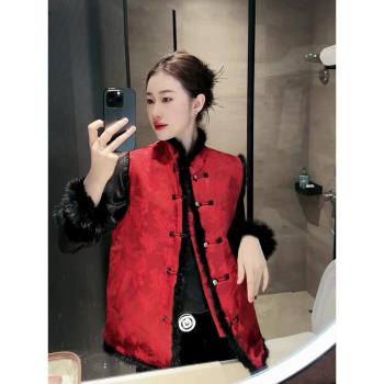 新中式唐裝中國風女裝高階感超好看加厚紅色馬甲外套2024新款冬季