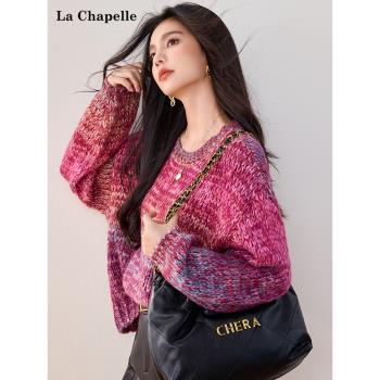 拉夏貝爾/La Chapelle秋冬新款法式軟糯圓領針織衫長袖套頭上衣女