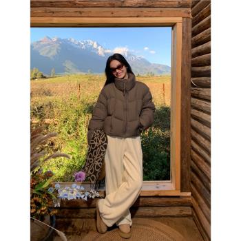 pusumede短款立領羽絨服秋冬新款加厚保暖白鴨絨麵包服小個子外套