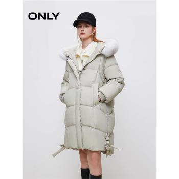 ONLY2024冬季新款90白鵝絨簡約百搭毛領中長款羽絨服女|124412013