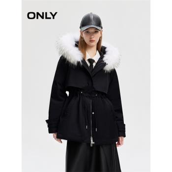 ONLY冬季90白鴨絨保暖可拆卸毛邊連帽羽絨服女|123423013
