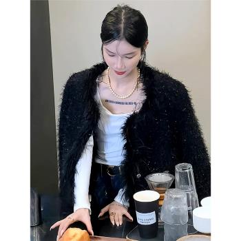 黑色小香風加棉短款羽絨服女冬2024新款高階感名媛風外套小個子潮