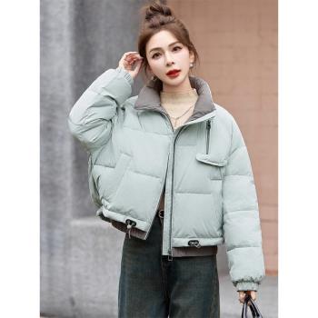 撞色短款羽絨服女2024年新款冬季今年流行爆款超洋氣加厚外套歐貨