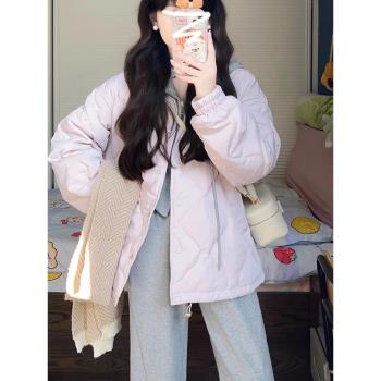 紫色菱格棉服棉襖女秋冬季2025新款爆款小個子高階感夾棉外套加厚