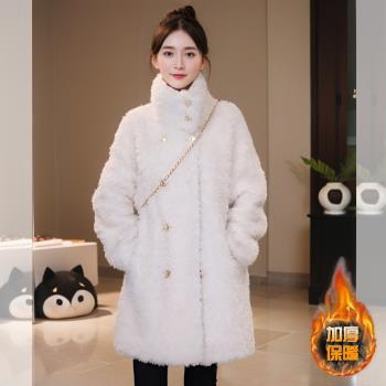 高階感雙排扣羊羔毛厚外套女秋冬季新款休閑仿皮草保暖毛絨絨上衣
