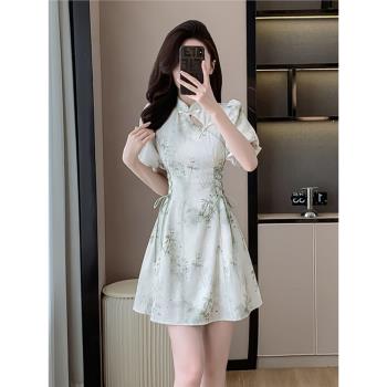 碎花旗袍改良連衣裙女夏新中式輕國風水墨畫設計感氣質年輕款少女