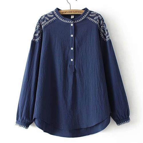 中老年女裝大碼媽媽老年人棉麻長袖襯衫女胖媽媽春秋上衣新款秋裝