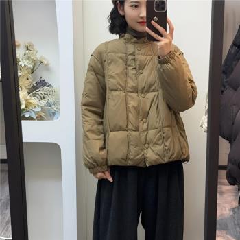 復古風花邊領薄款羽絨服女2024年冬季新款寬松保暖白鴨絨輕薄外套
