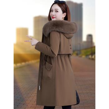 白鴨絨羽絨服女中長款2024新款冬季洋氣派克服可拆卸內膽毛領外套