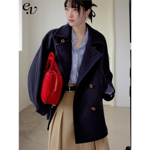 Even Vintage|羊毛混紡 極簡百搭V型大翻領時髦感廓形大衣