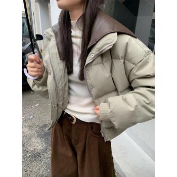 白鴨絨羽絨服女2024秋冬新款韓系短款加厚保暖棉服立領設計感外套