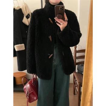 黑色羊羔毛加厚短外套女2024新款爆款秋冬季獨特超好看韓系羊羔絨