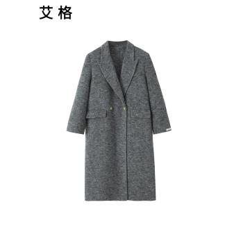 艾格2025春冬新款氣質百搭高貨雙面尼大衣女西裝戧駁領外套中長款