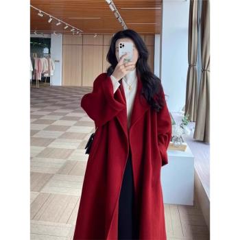 紅色羽絨服女冬季高階感可拆卸羽絨內膽羊絨毛呢大衣加厚羊毛外套