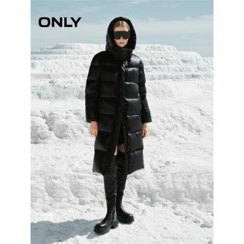 ONLY2024冬季新款90白鵝絨蓄熱蓬鬆連帽長款羽絨服女|124412008