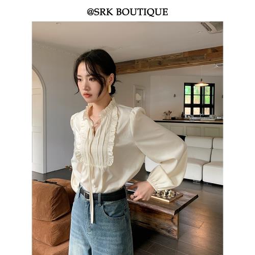 SRK 法式氣質立領襯衫女秋冬新款長袖小個子設計感木耳邊上衣