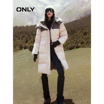 ONLY2024冬季新款90白鴨絨蓄熱裡料連帽長款羽絨服女|124412003