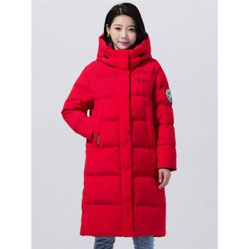 傑奧鵝絨服女中長款加厚羽絨服2024冬季新款連帽外套商場同款冬季