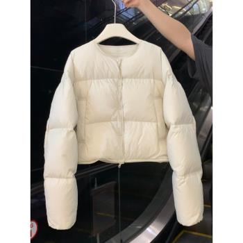 女冬時尚小個子圓領短款羽絨服
